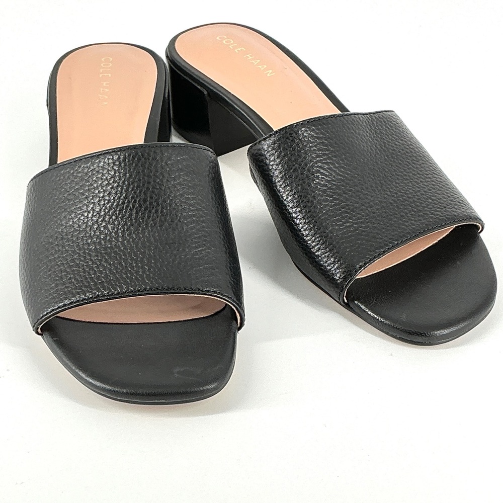 Cole Haan  Size 7 Black Pebbled Leather Slide Sandals NEW Calli Grand 360 $150